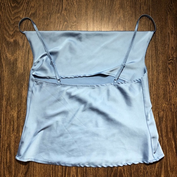 Baby Blue Satin Ruched Top - Picture 12 of 17